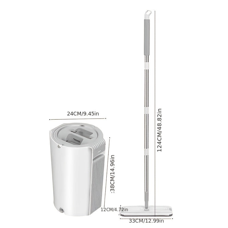 Hands-Free Mop and Bucket Set with Wringer, White, Includes 2 Reusable Cloths