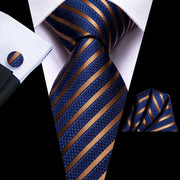 Striped Necktie Set with Cufflinks for Business, Parties, Weddings