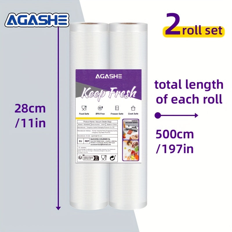 Vakuum yopishtiruvchi rulonlar 2 ta paket 500cm BPA-siz, yirtiqlarga chidamli oziq-ovqat saqlash