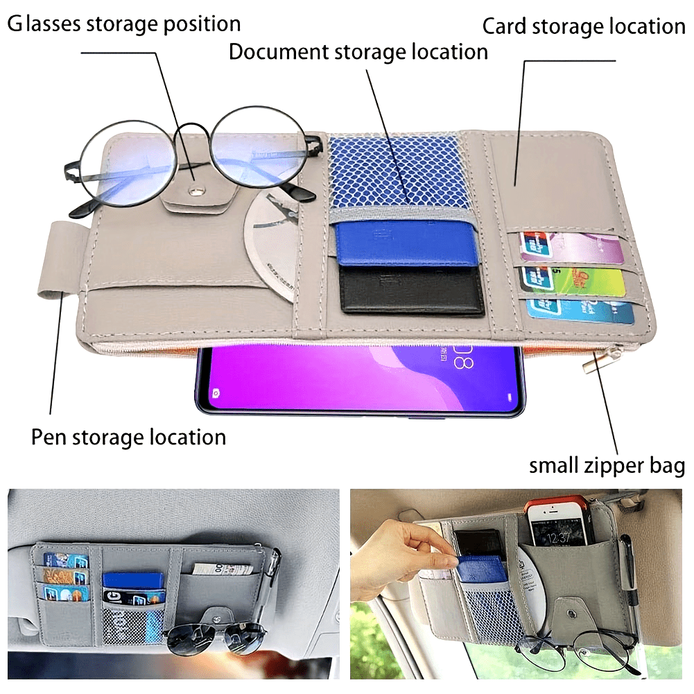 Car Sun Visor Organizer with Zipper Storage Bag Multi-Purpose Car Accessory