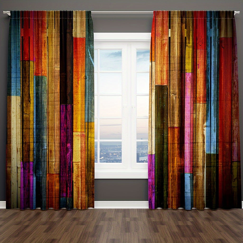 Polyester Curtains Rustic Western Style Colorful Painted Designs Vintage Barn Door Print