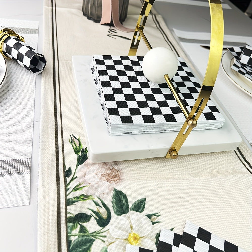 Black And White Checkered Disposable Napkins 33x33cm For Weddings Parties Holidays