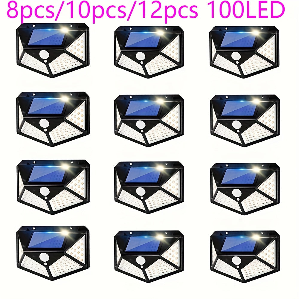 Outdoor Solar Wall Light 8/10/12 Pcs Four-Sided Motion Sensor Yard Garden Patio