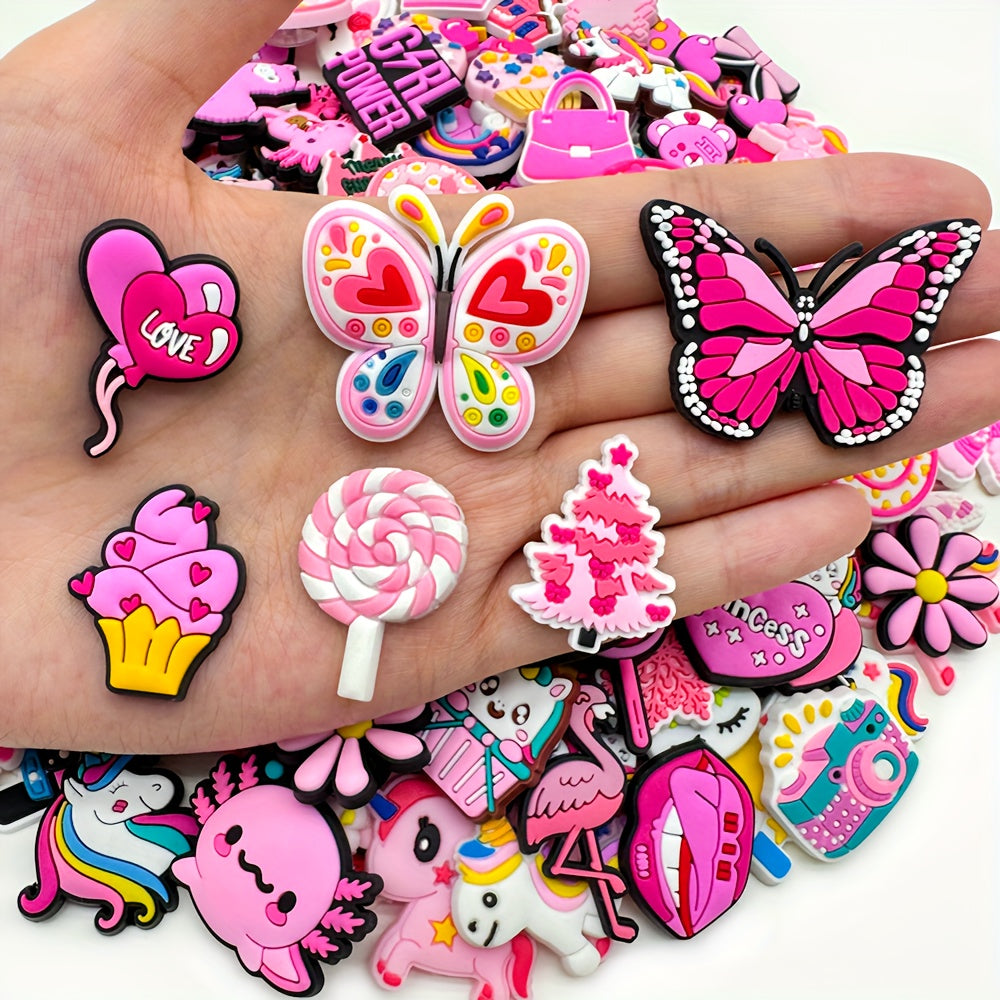 Pink Cartoon Shoe Charms for Girls PVC Animal Heart Shoe Accessories
