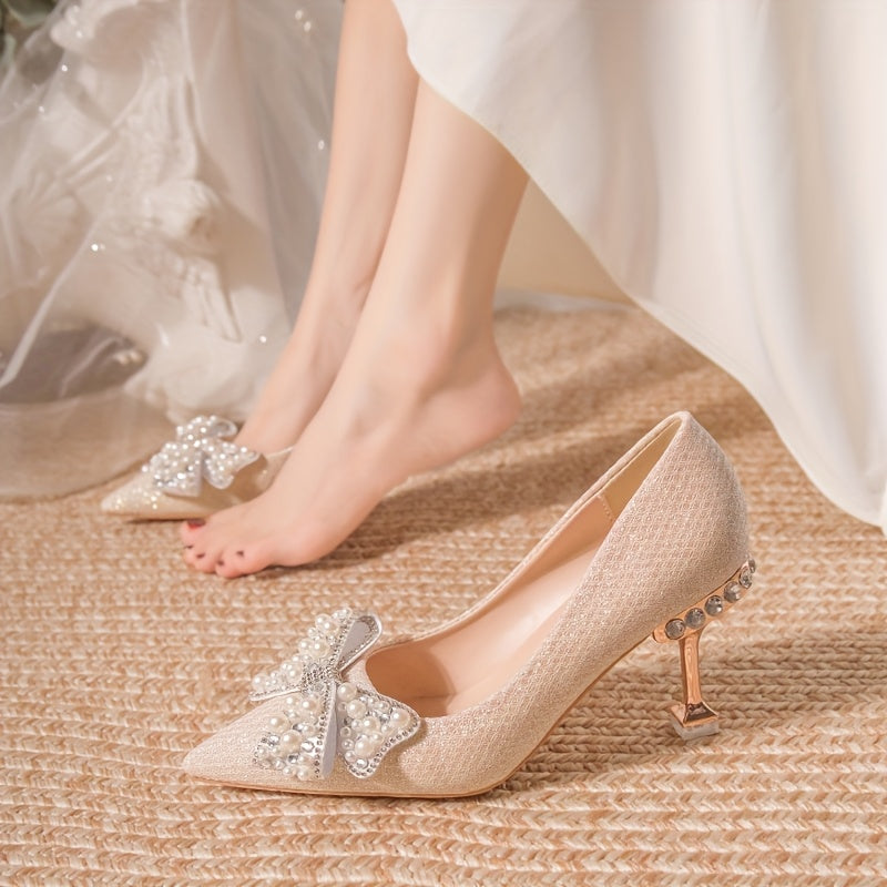 Women's Crystal Embellished Stiletto Heels, Pointed Toe Wedding Pumps