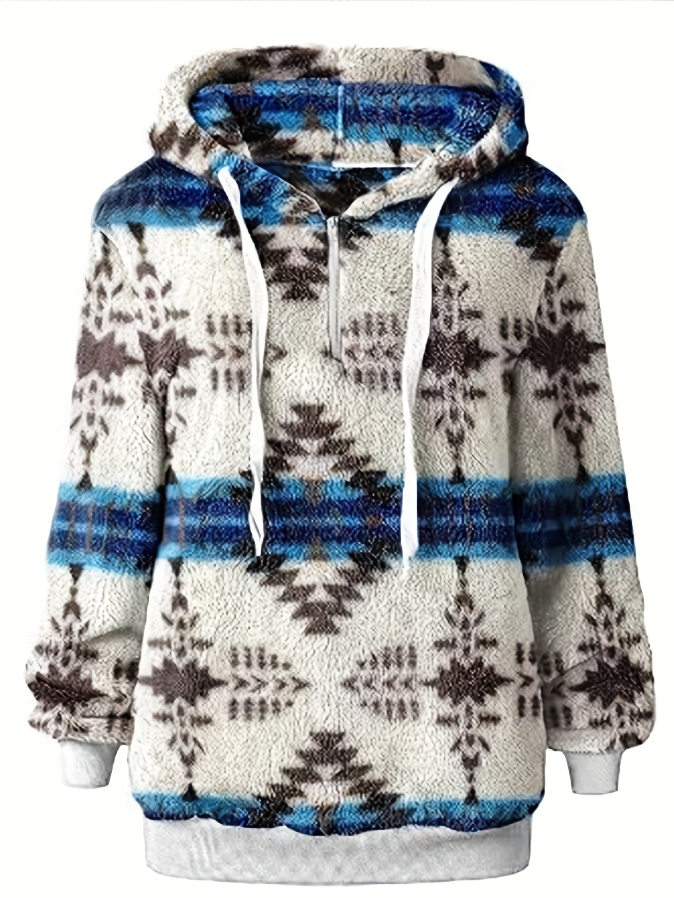 Plus o'lcham ayollar uchun boho kofta, Aztec bosma uzun qo'lqopli, chiziqli, issiq, qalin shiltak