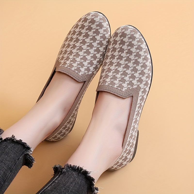 Zapatos planos de cuadros transpirables para mujer, casuales, de punta redonda, con cierre fácil