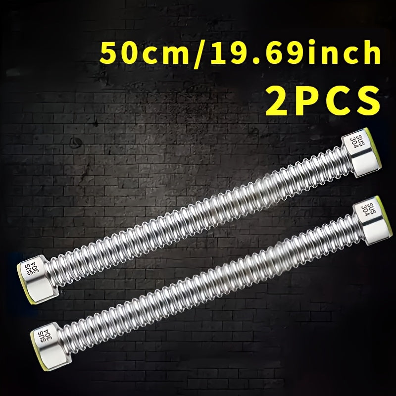 2pcs 304 Stainless Steel Bellows G1/2 Water Inlet Pipe for Toilets and Water Heaters