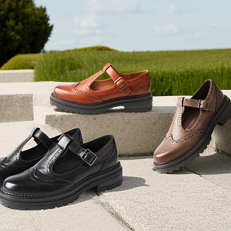 Women's Vintage Carved Loafers with Thick Sole Breathable Flats