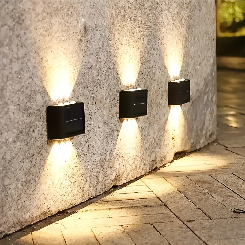 Aplique de pared solar con 6 LED de luz cálida, iluminación decorativa exterior, pantalla de acrílico, carcasa de plástico similar a metal