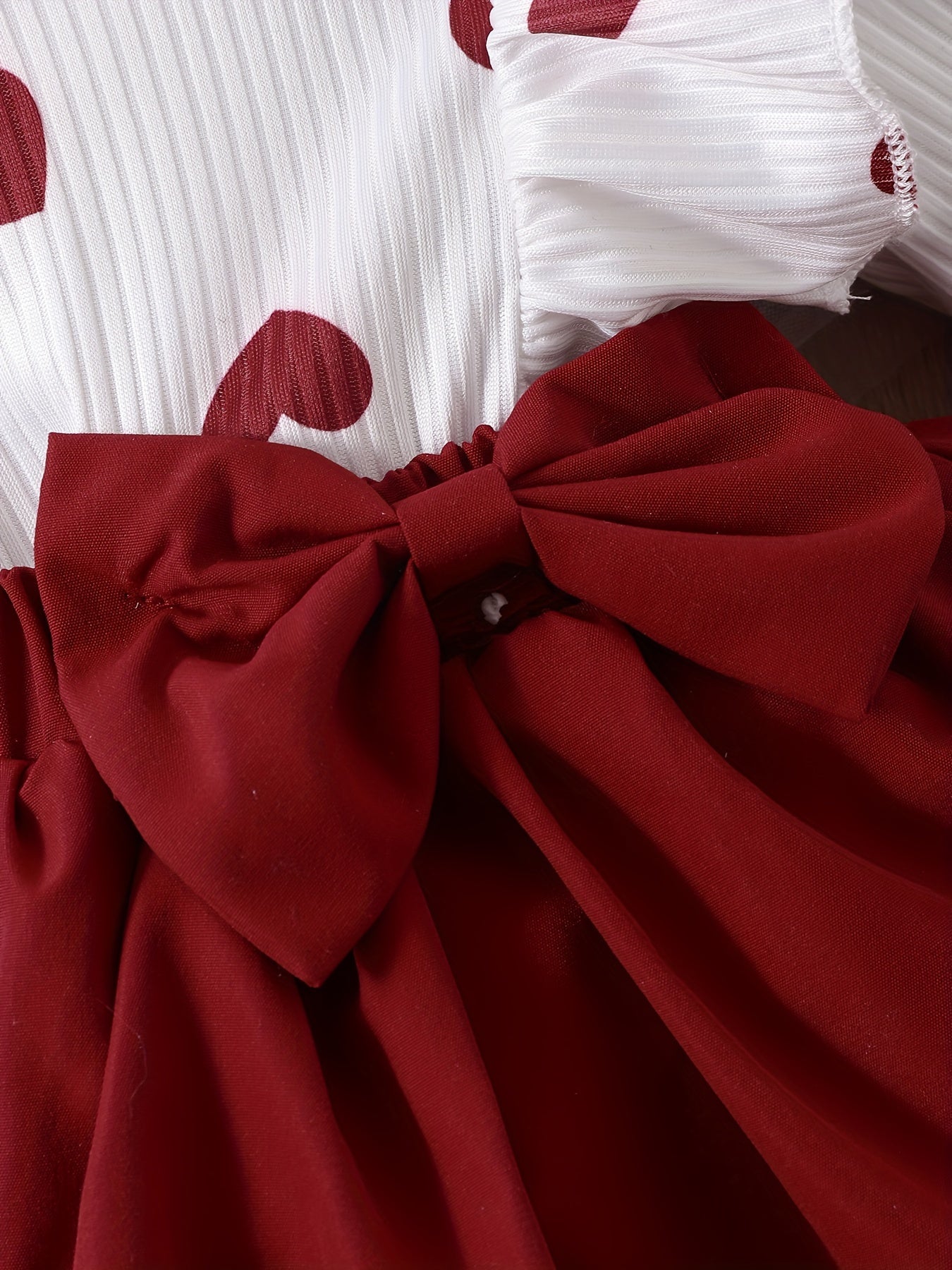 Girls Heart Print Dress Set with Bow, Polyester Knit, Fall Winter, Matching Headband