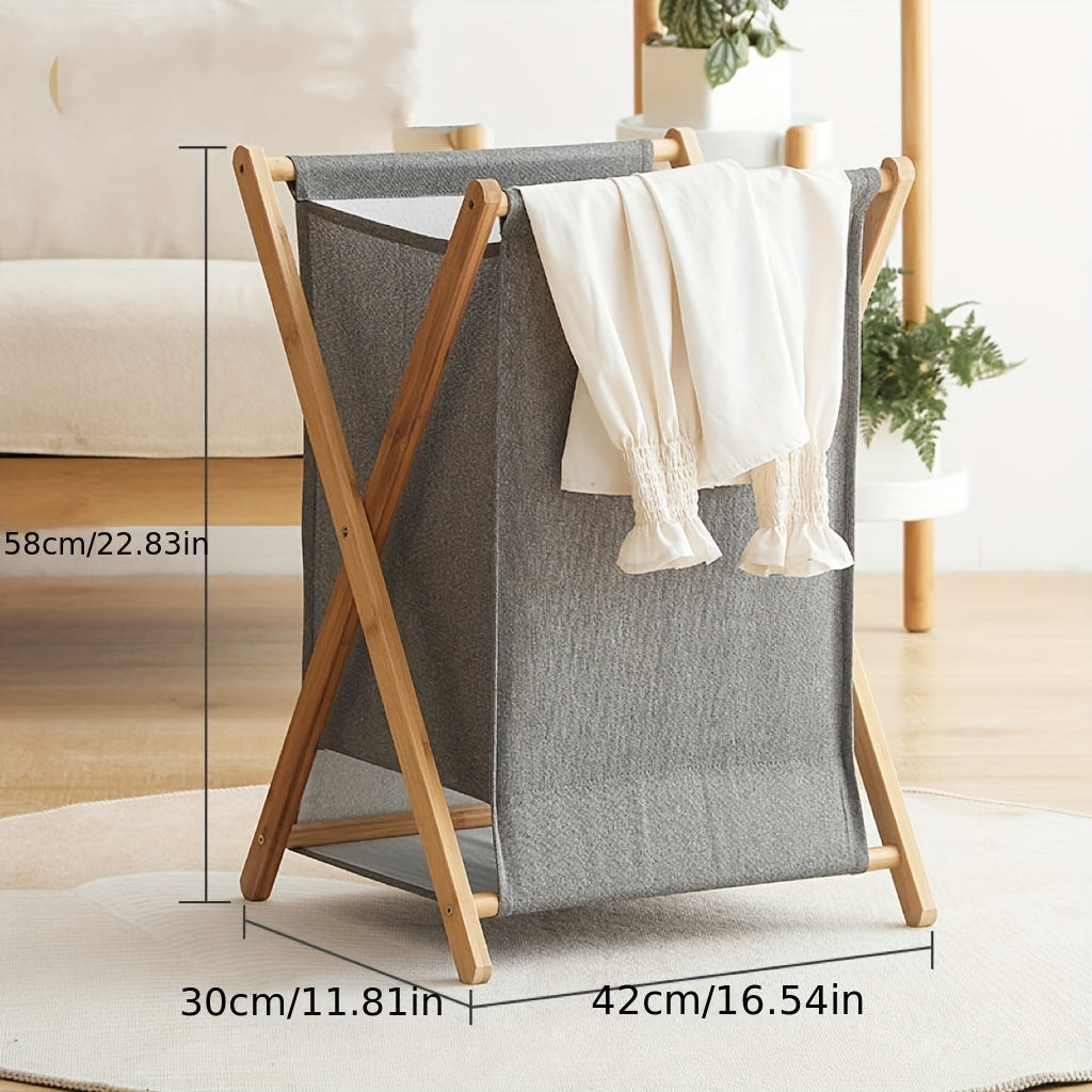 Wood Frame Laundry Basket with Foldable Waterproof Material Large Capacity Organizer for Bedroom Bathroom Dorm