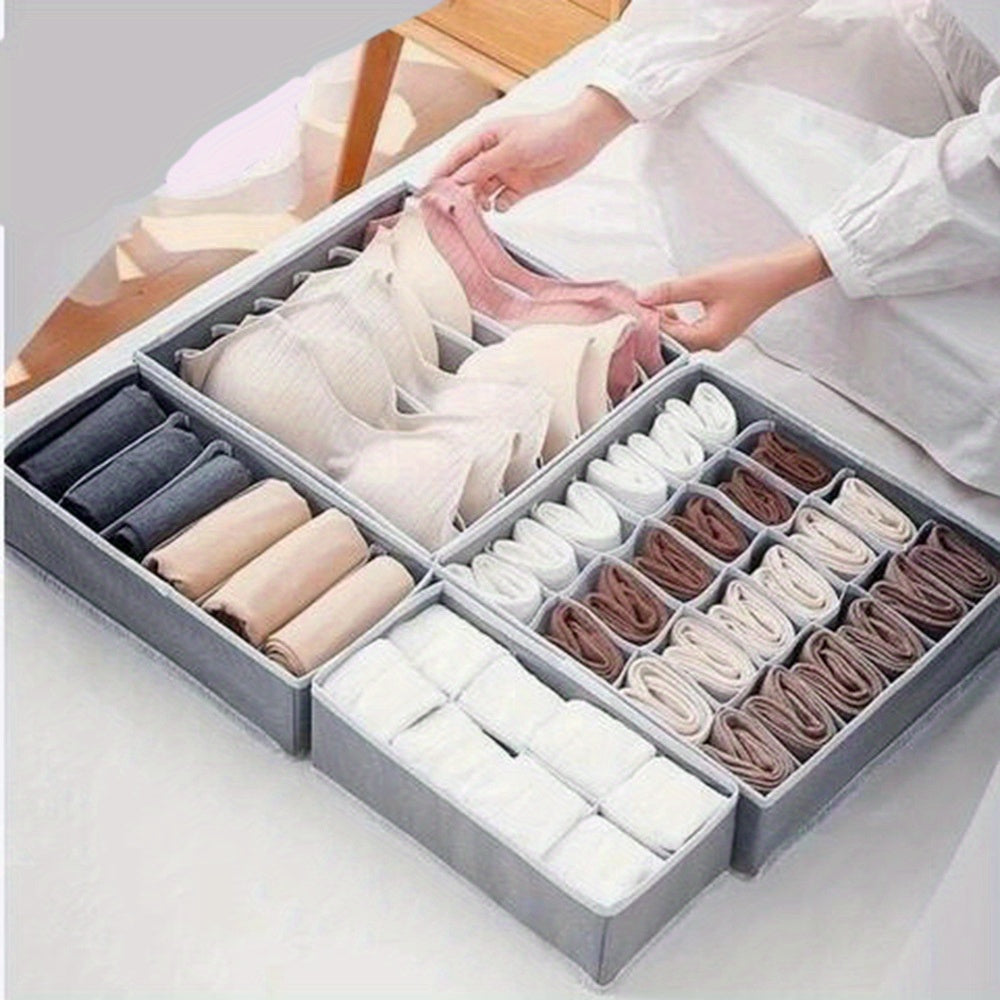 Fabric Sock Storage Box with 6/7/8/24 Grids Divided Organizer for Underwear and Socks