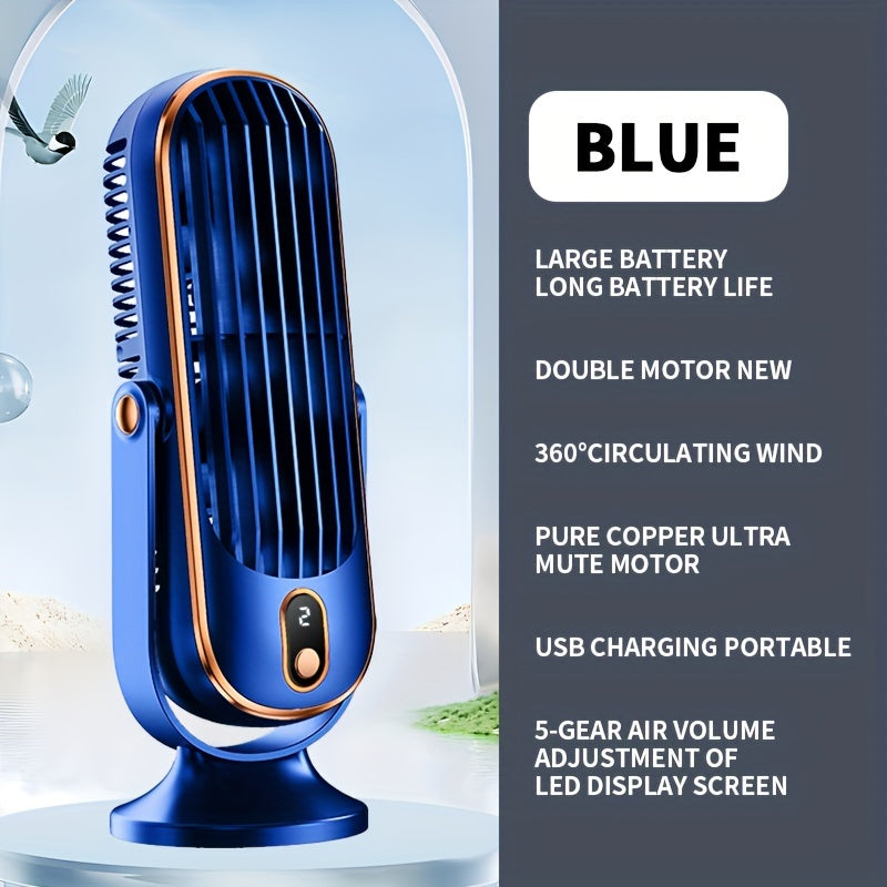 2025 Upgraded Large Battery Dual Motor Portable Desktop Fan with 5-Speed Cooling