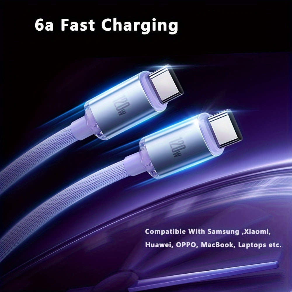 USB-C to USB-C Fast Charging Cable 120W 6A Data Sync Flat PVC for Android Devices