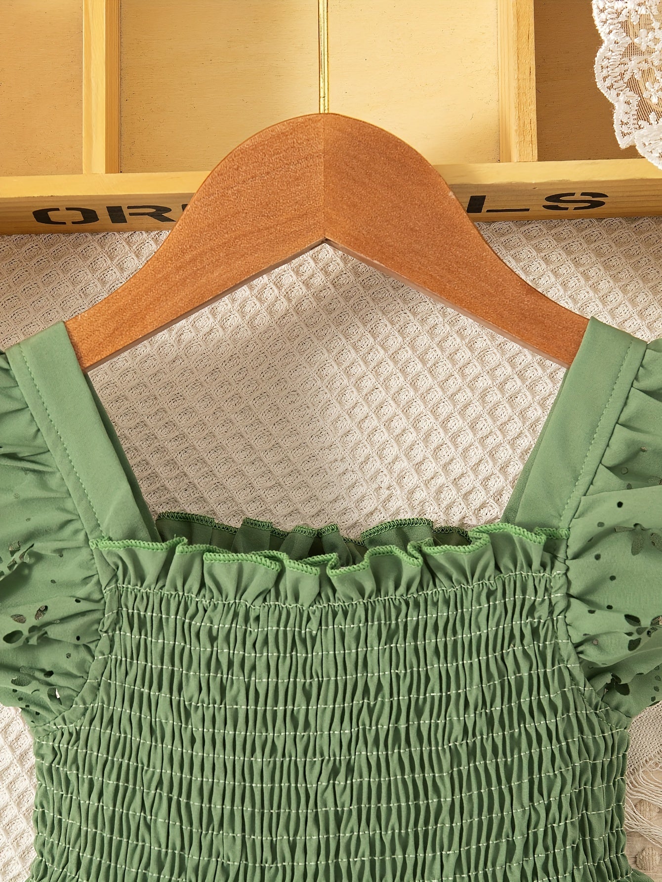 Girls Summer Solid Ruffle Sleeve Square Neck Knee High Dress