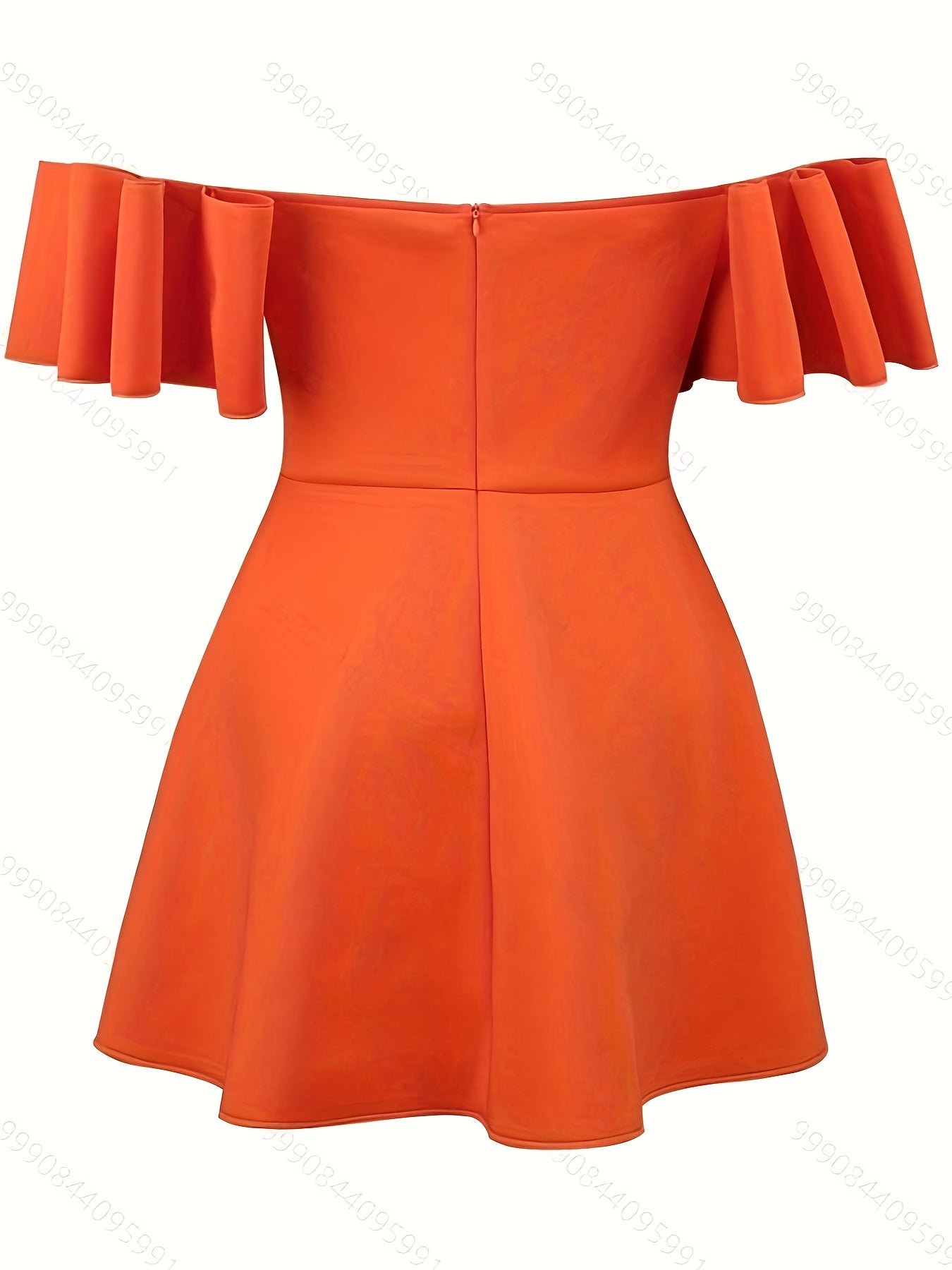 Women Orange Off-Shoulder Party Dress Ruched Mini Evening Gown