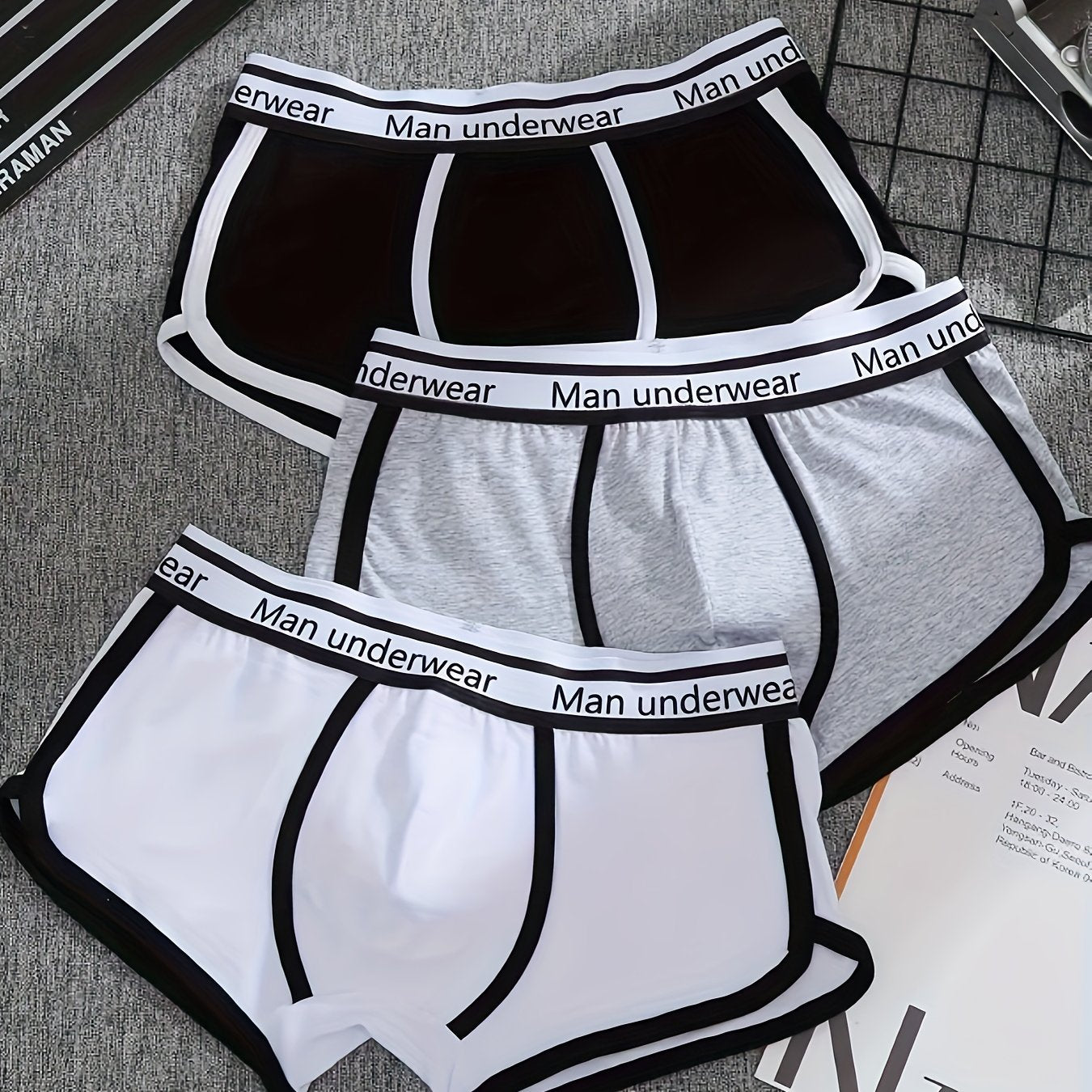 Men's Cotton Boxer Briefs 3-Pack Breathable Knit Shorties with Contrast Binding