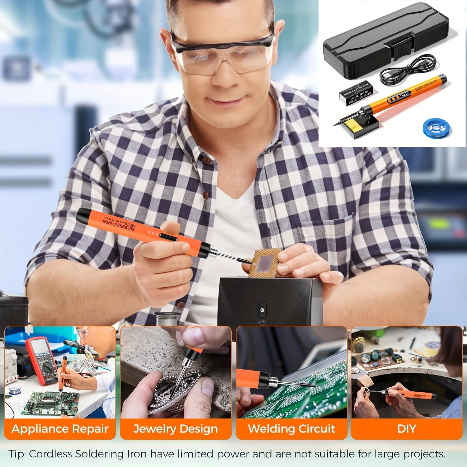 Portable Mini Digital USB Rechargeable Soldering Iron with 3 Temperature Settings for DIY and Home Repair