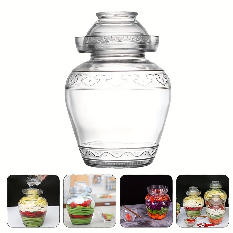 Glass Pickle Fermentation Jar 2500ml Water Seal Lid for Making Pickles Sauerkraut