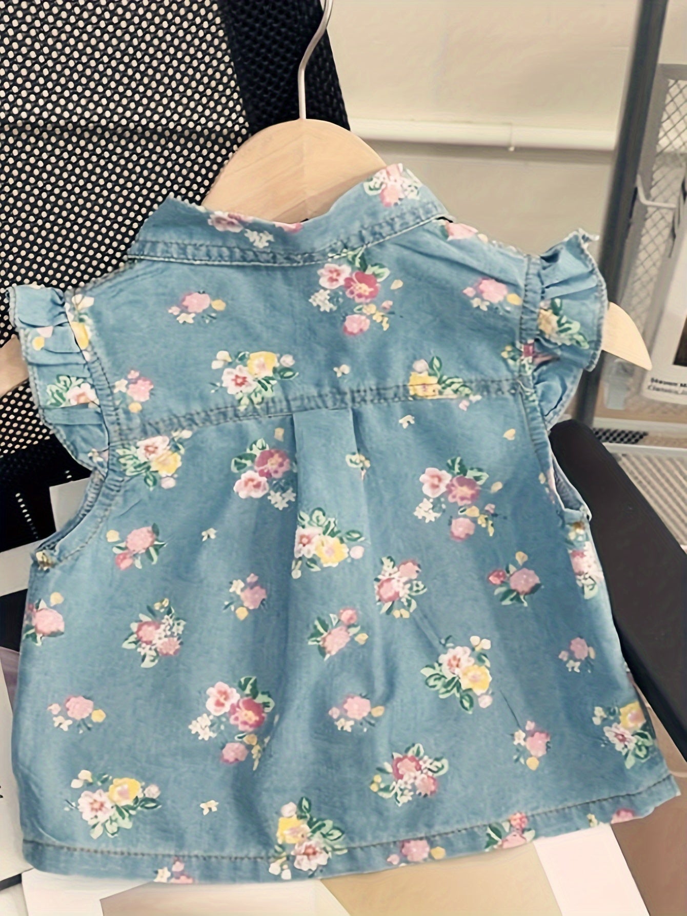 Kids' Denim Outfit Set with Floral Print Short Sleeve Top and Shorts for Toddlers and Children 3-8 Years