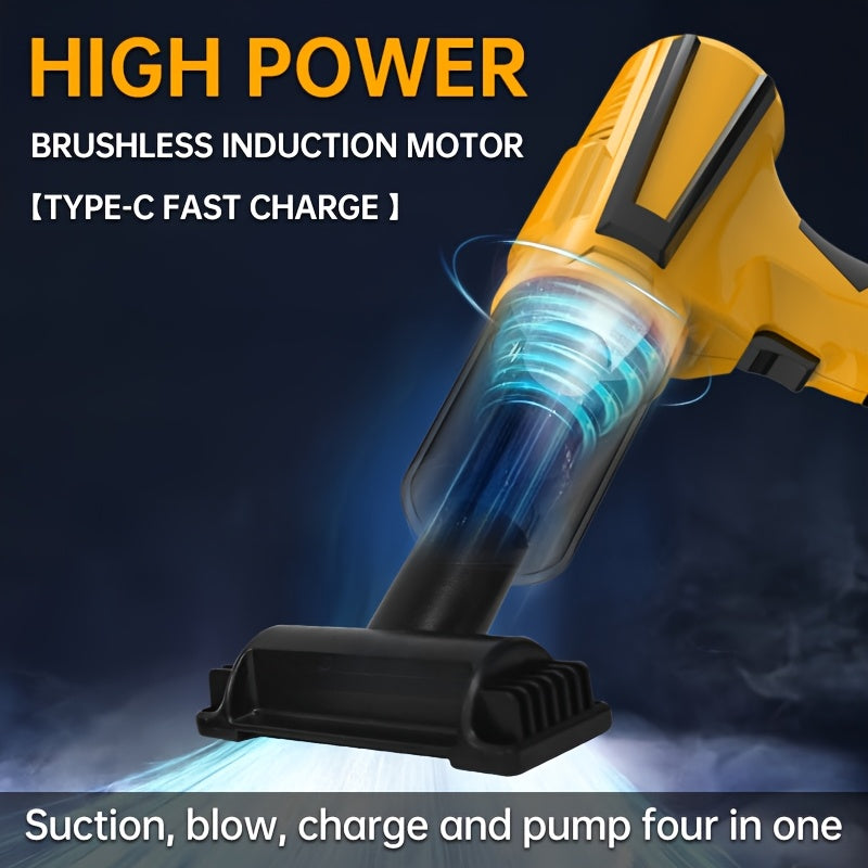 Портативный беспроводной пылесос с бесщеточным мотором мощностью 20000Па и множеством насадок, подходящий для интерьеров автомобилей, домов и офисов. Оснащен возможностью зарядки через USB и прочной конструкцией.