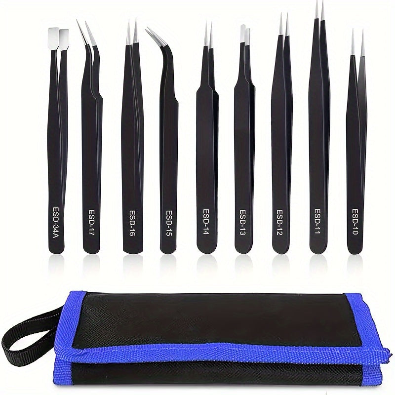 Stainless Steel Oblique Mouth Pliers Set with Anti-Static Tweezers for Eyelash and Eyebrow Beauty