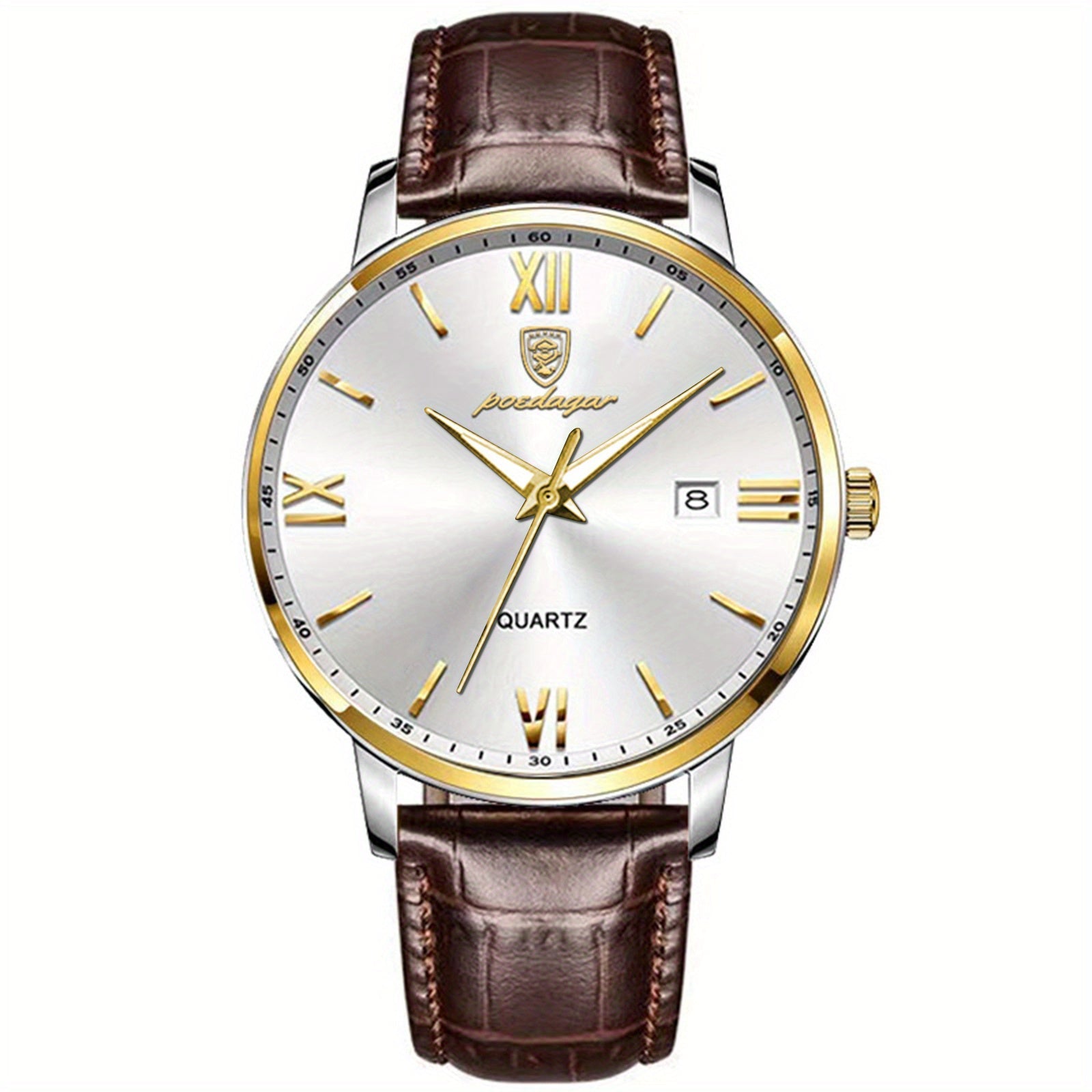 Men's Casual Quartz Watch with Luminous Calendar and PU Leather Band