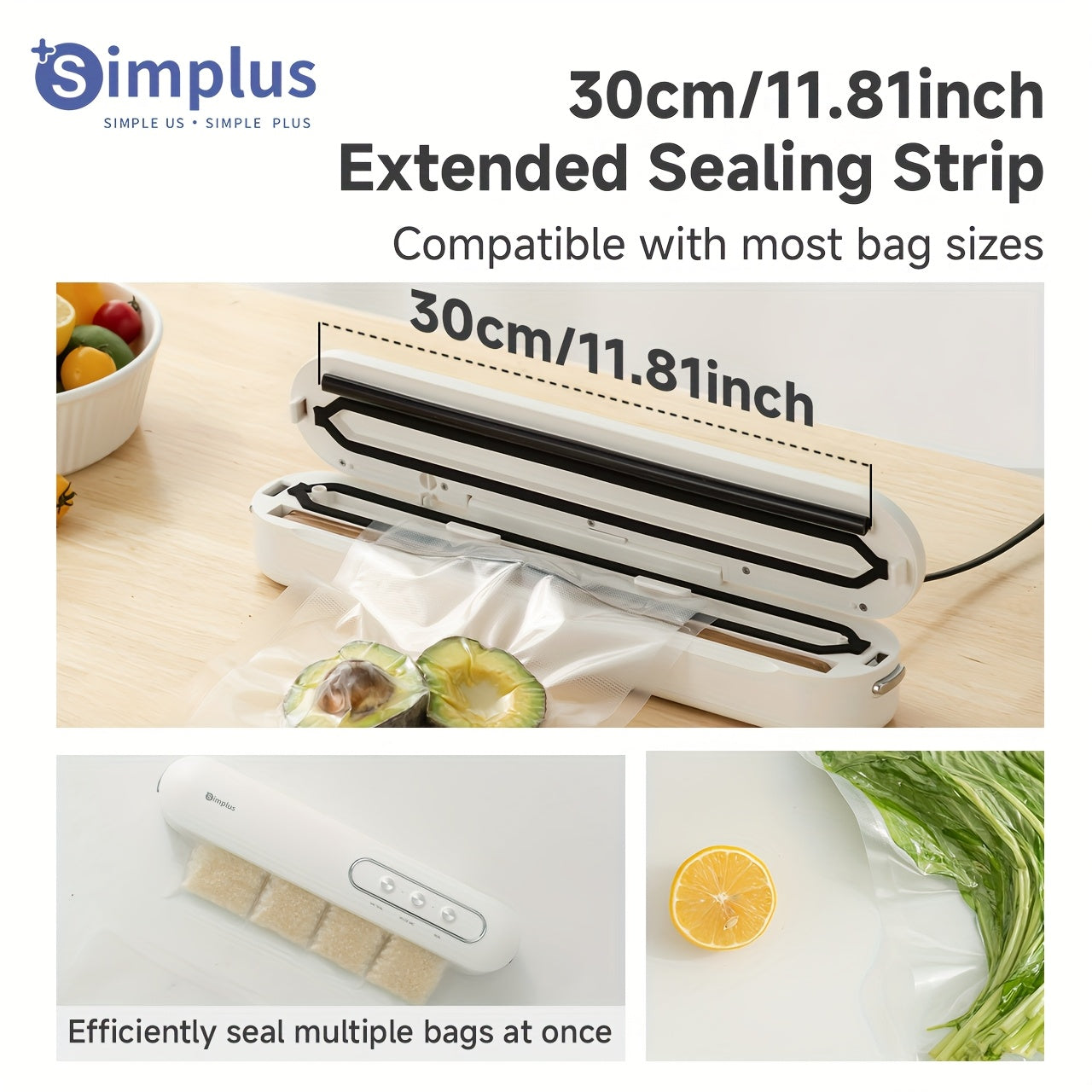 Simplus 1 dona Portativ Avtomatik Havo chiqaruvchi Mashina, 3 Ta Rejim bilan, 60kPa Kuchli Suvish, 6X Yangiqlikni Oshirish, 29.97cm Yopish Lentasi, Bir Bosing bilan Ishlash, Yoqimli Qoplamalar, Ikki tomonlama qulflash - Ideal