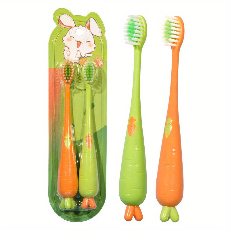 Set of 2 Cartoon Carrot Toothbrushes for Kids with Soft Bristles for Sensitive Gums