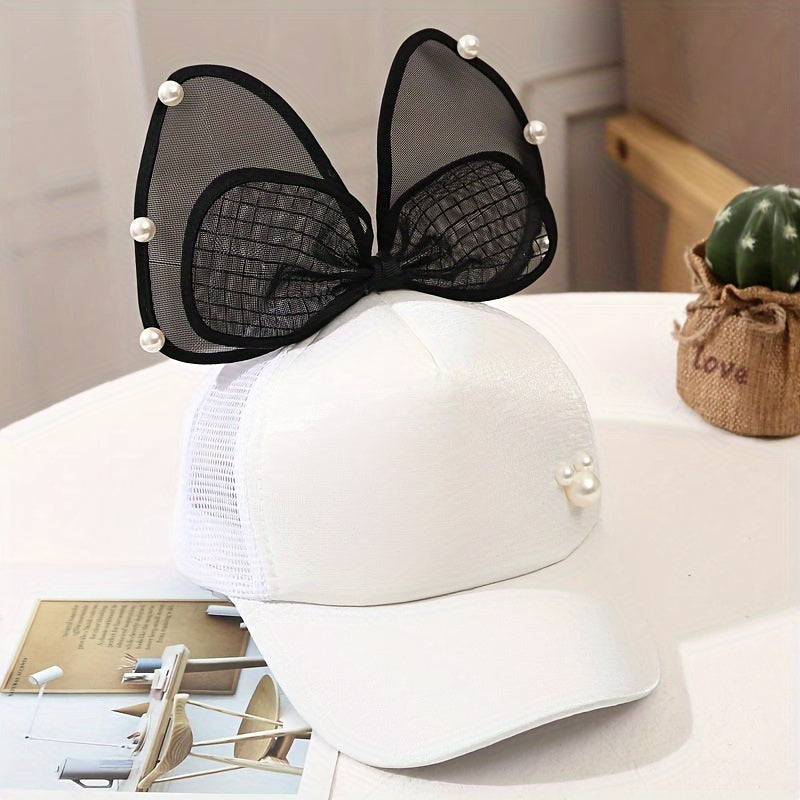 Kids Sun Hat with Letter Cartoon Ribbon Bow Breathable Fitted Sun Protection for Ages 3-14