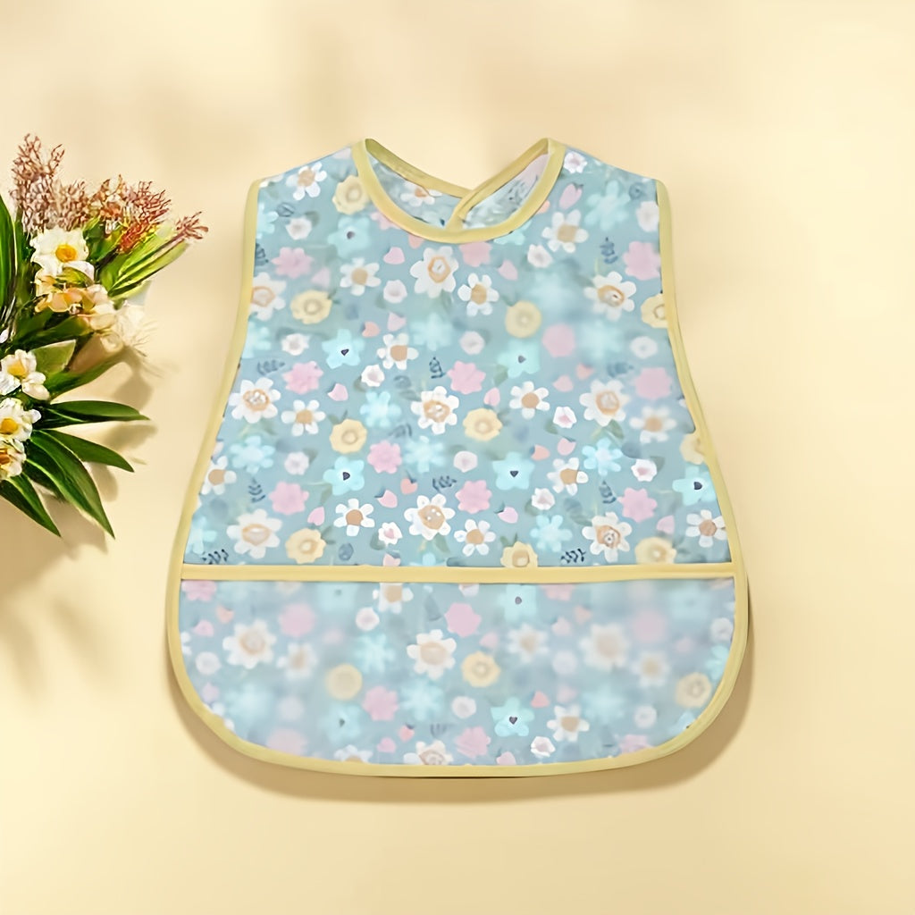 Waterproof Baby Bib with Double Layers Large Storage Pocket Snap Buttons Machine Washable Soft Durable