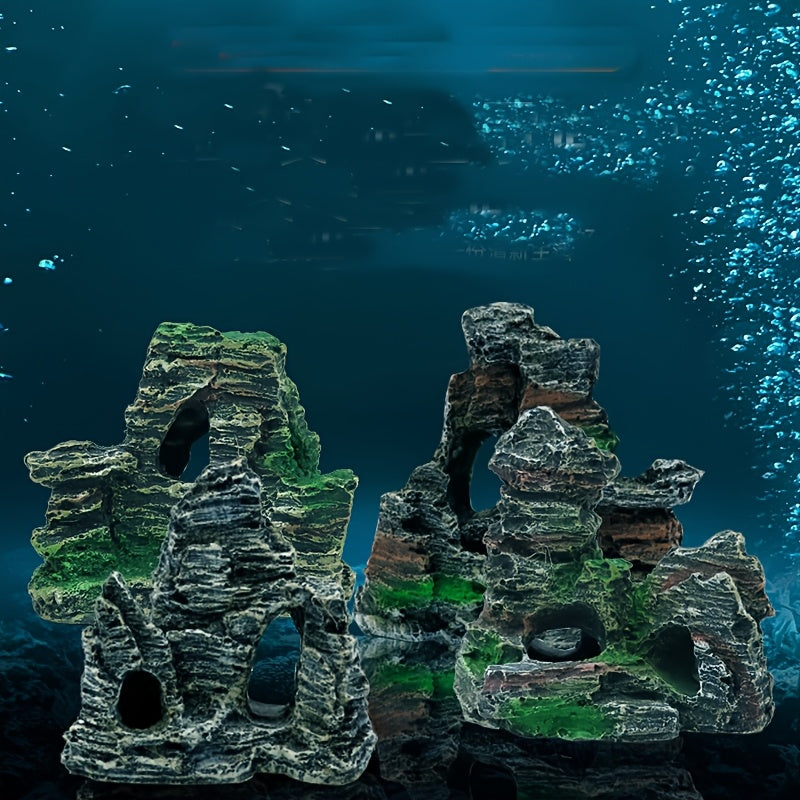 Resin Rockery Aquarium Ornament with Faux Mountain and Waterfall for Fish Tank Decoration