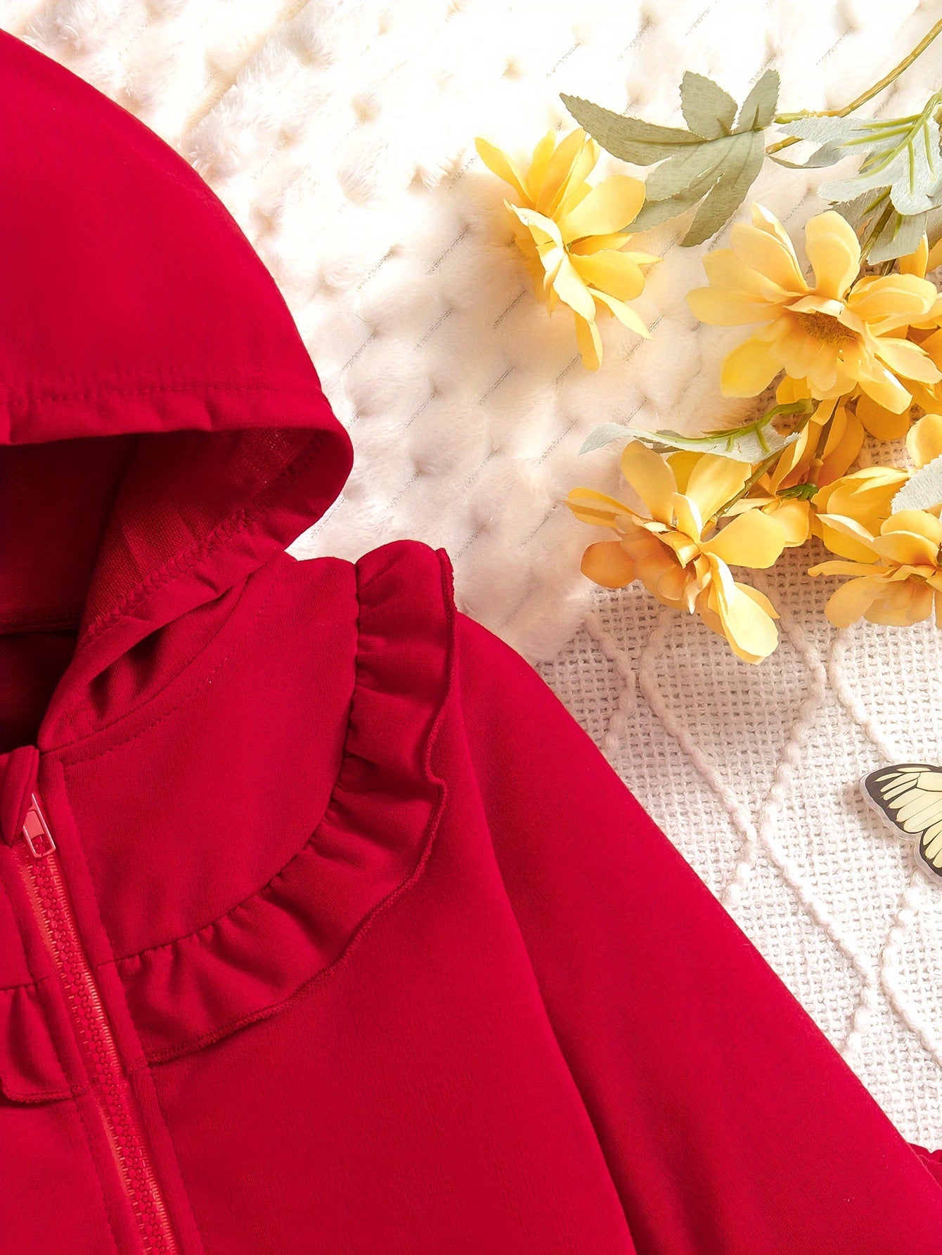 Girls' Long Sleeve Hoodie and Pants Set with Zipper and Lace for Fall Winter