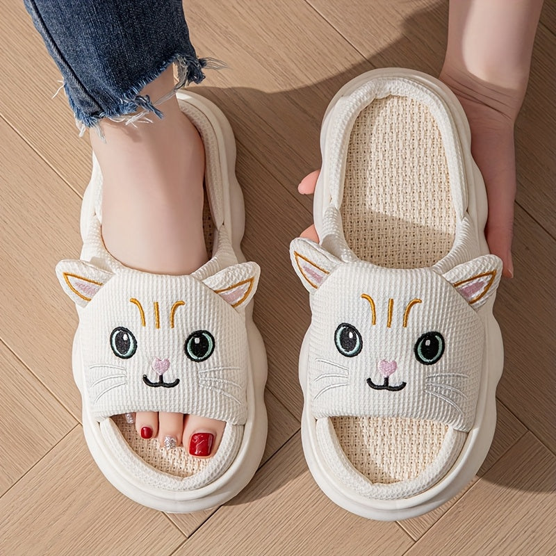 Women's Men Cartoon Cat Slip-On Slippers Breathable Open-Toe Indoor Outdoor