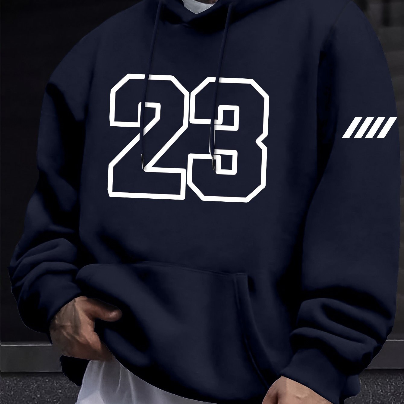 Men's Polyester Hoodie with Kangaroo Pocket, Casual Geometric Print for Fall and Winter