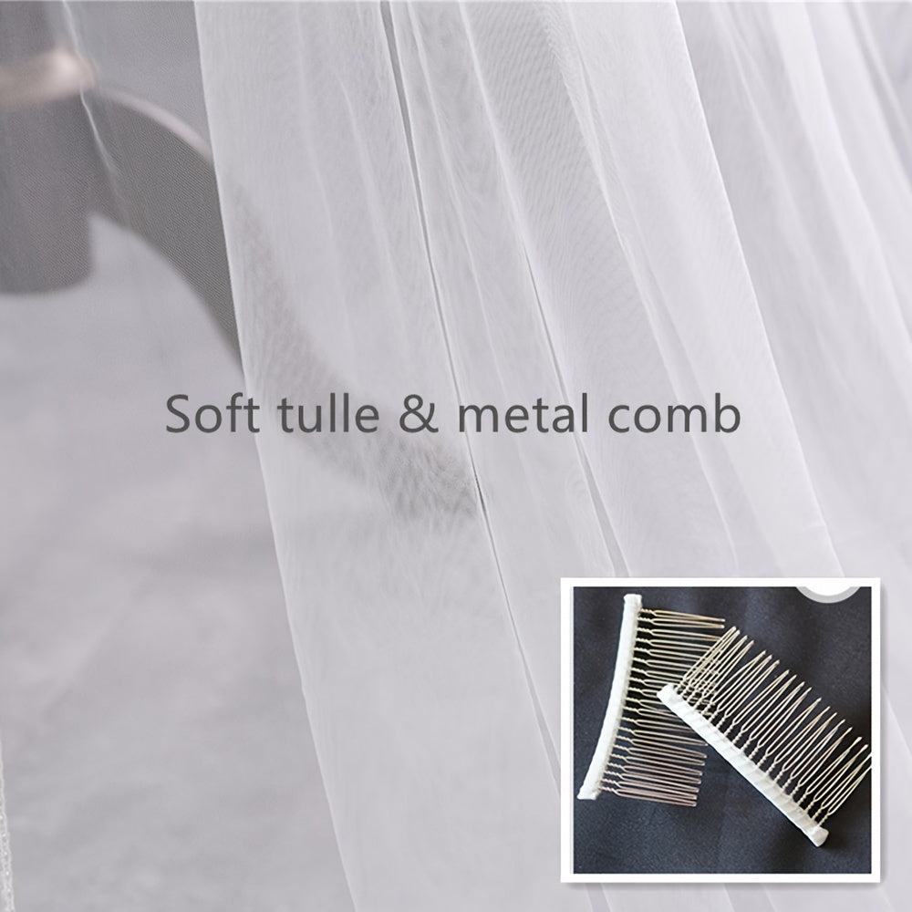 Wedding Veil Floor-Length Cathedral Lace Floral Edge Tulle Bridal Accessory