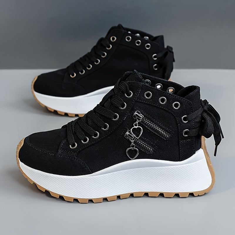 Women's High-Top Sneakers with Platform Sole, Breathable Fabric, Zipper Closure
