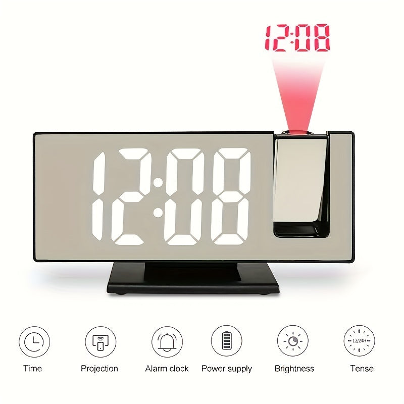 3D LED Mirror Clock with USB Power Temperature Display Auto Brightness Black Digital Bedroom Living Room