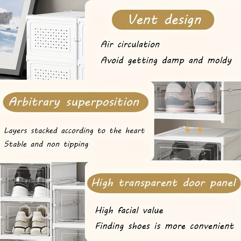 Folding Shoe Storage Box Breathable Plastic Dustproof Space-Saving Large Capacity