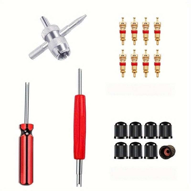 Air Conditioner Repair Tool Set with Wrench Brass Valve Cores Plastic Caps