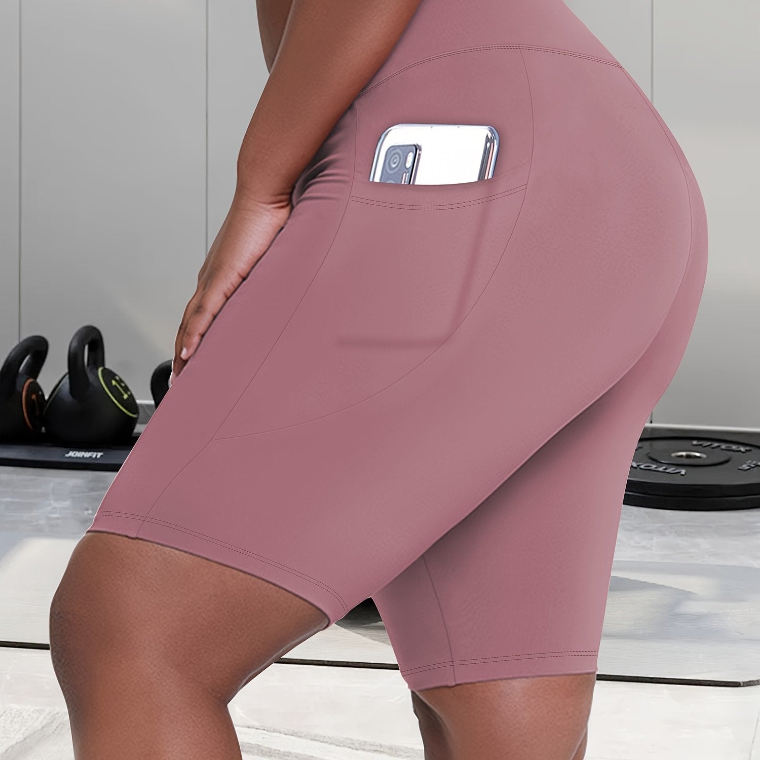 Women's Plus Size High-Waisted Side Pocket Workout Shorts