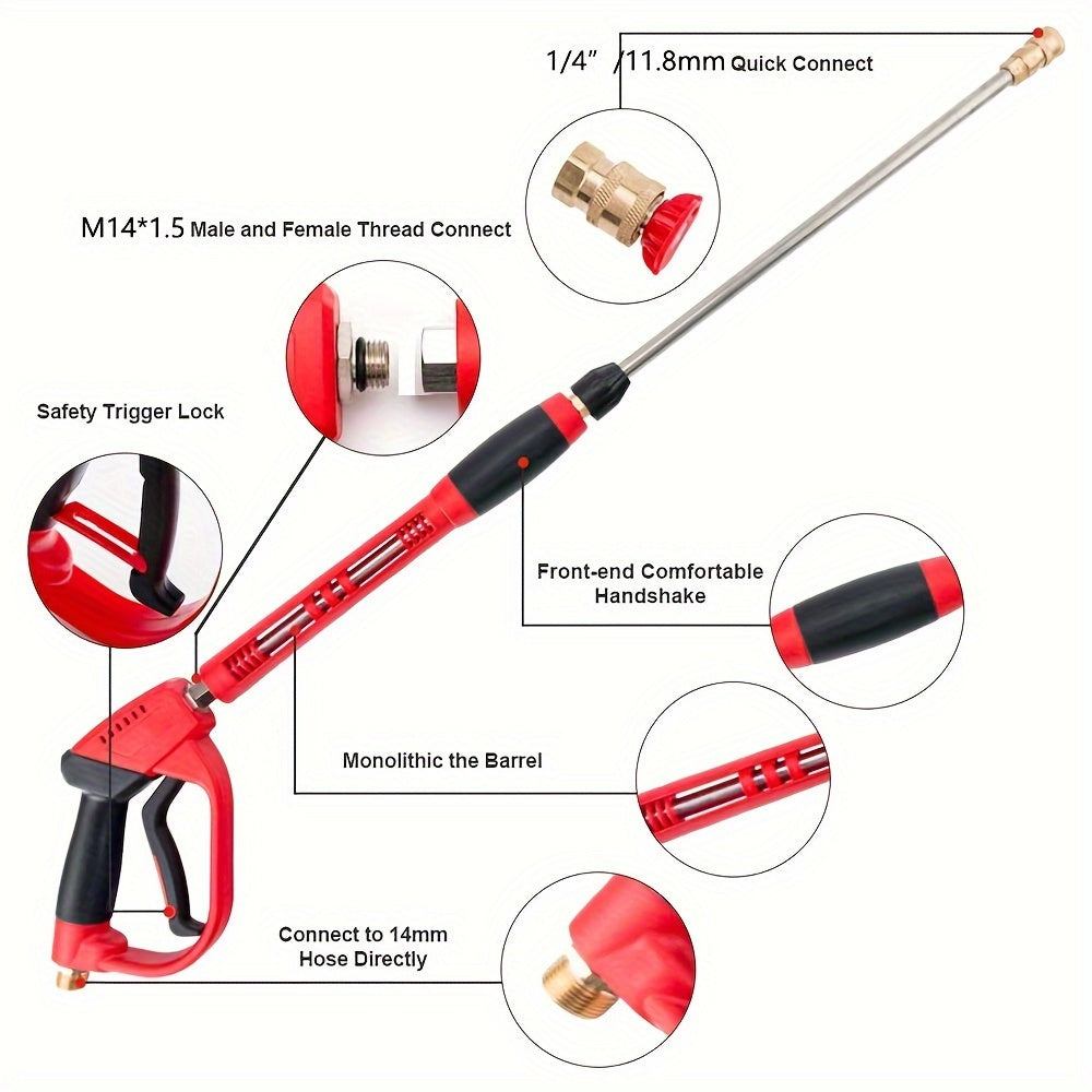 High Pressure Washer Gun with Extension Rod Nozzle Tips 5000 PSI Brass Metal