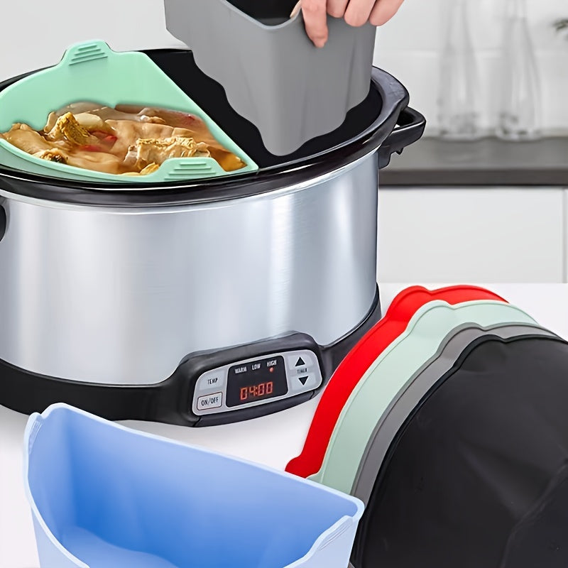 Qayta ishlatiladigan silikon sekin pishirish qoplami, 6-7 kvartlik oval pishirish uchun buklanuvchi bo‘linmalar bilan, osmon rangli, qizil, qora