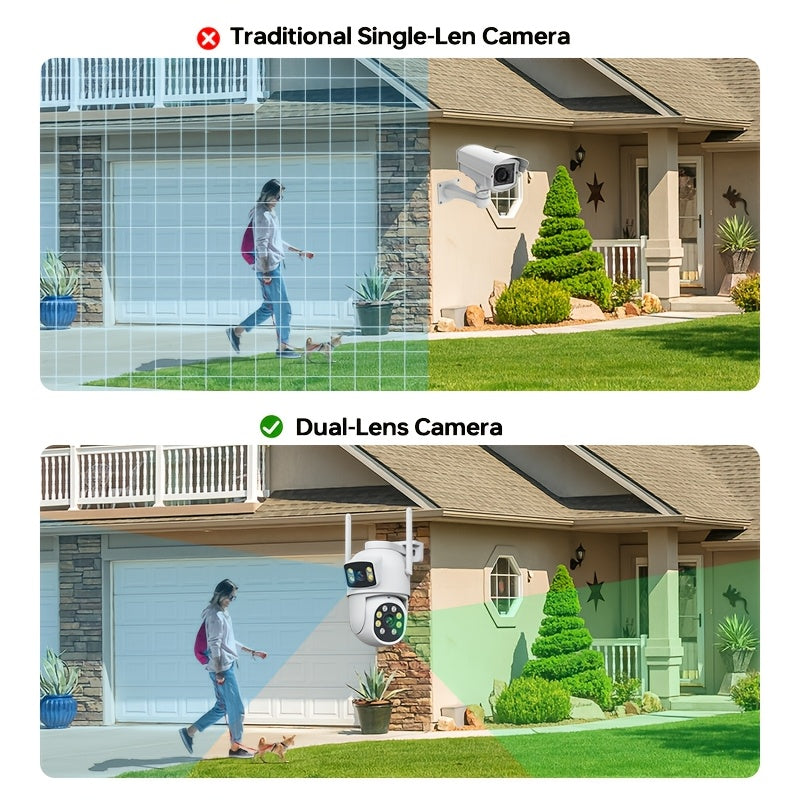 Dual Lens 4MP WiFi Security Cameras with 360° PTZ Two-Way Audio Night Vision and Motion Alerts