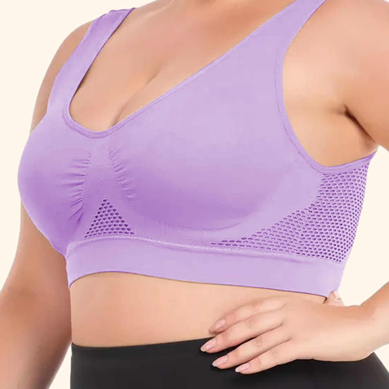 Plus Size Women's Sports Bra Wireless Shockproof Wide Straps Nylon Medium Stretch Solid