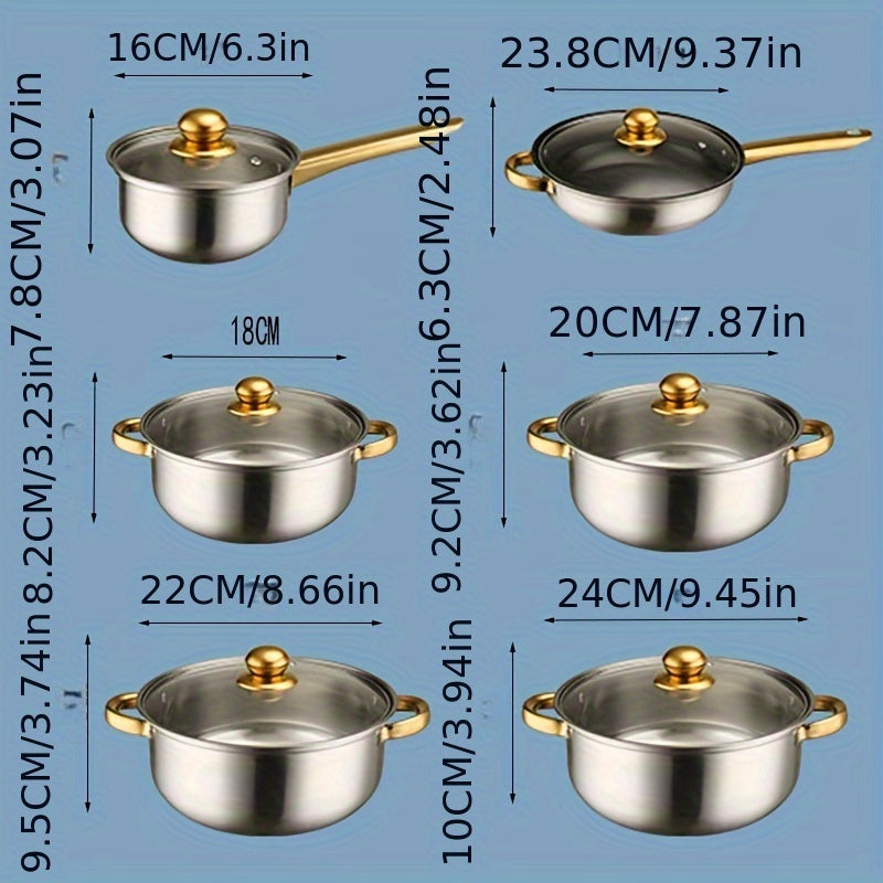 Stainless Steel Cookware Set 12 Pieces Non-Stick Brushed Finish Kitchen Pots Pans
