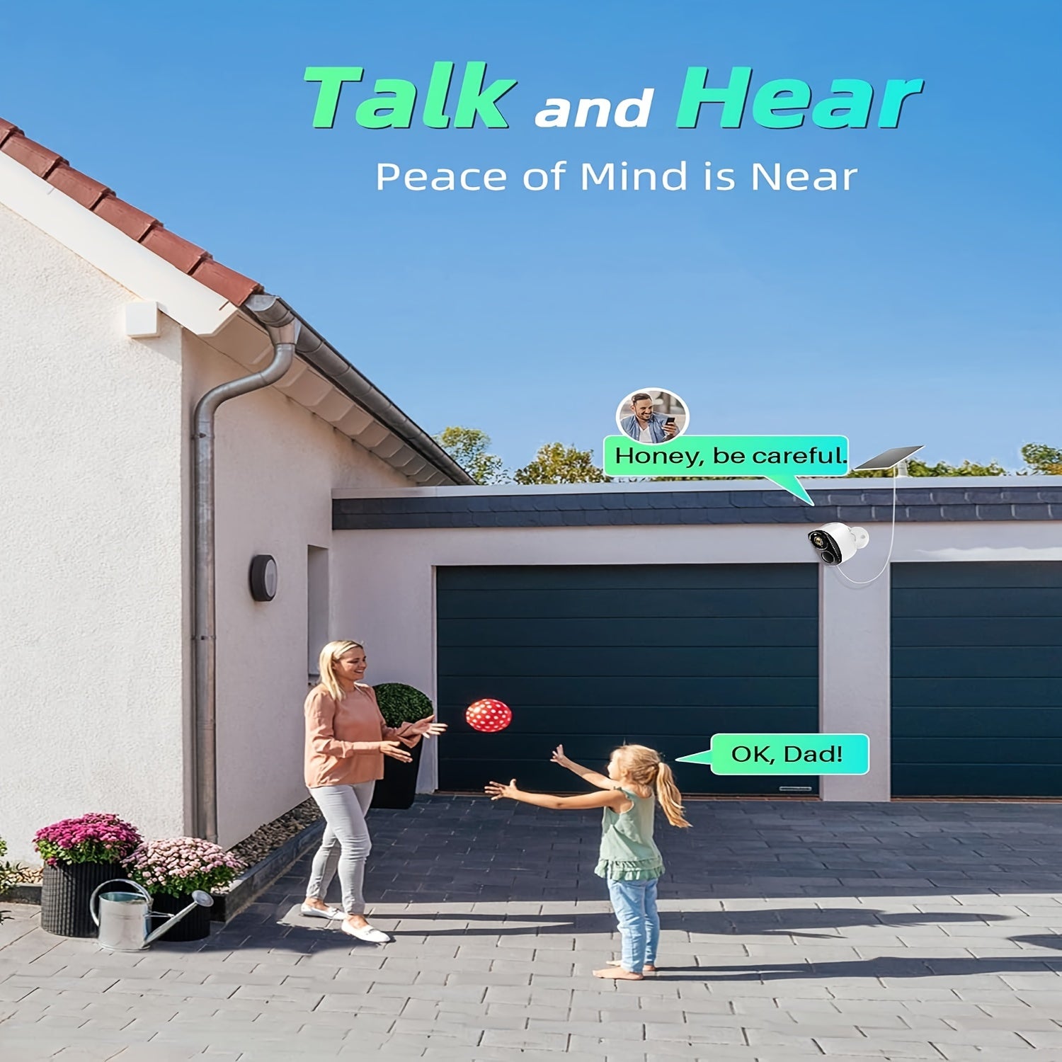 3MP FHD tungi ko'rish, yoritgich, quyosh energiyasida ishlaydigan, insonni aniqlash, ikki tomonlama suhbat va bulutli saqlash bilan jihozlangan simsiz ochiq havodagi xavfsizlik kamerasi. 2.4GHz WiFi bilan rangli tungi ko'rish.