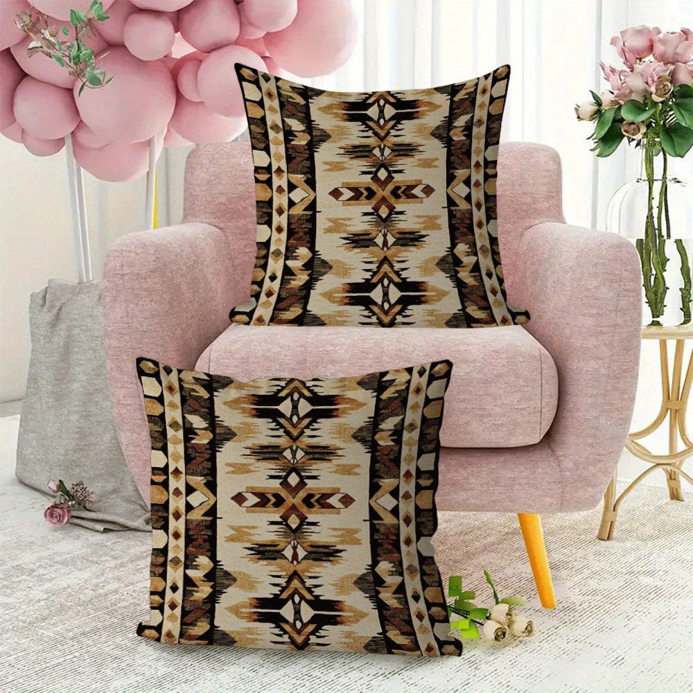 Set of 2 Native American-Inspired Flannel Pillow Covers 45.72cm Zippered Cushion Cases for Couch Bed Car