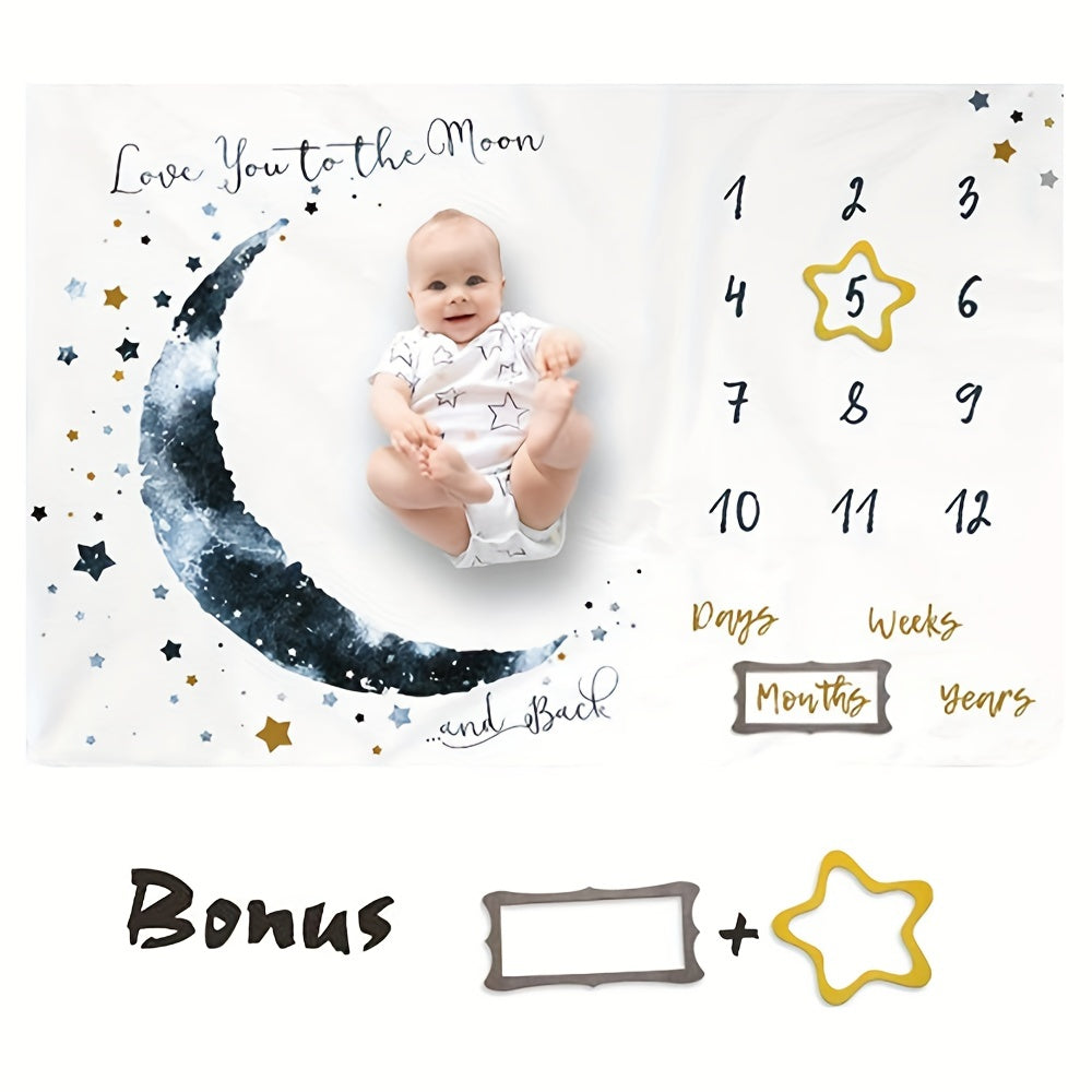 Milestone Blanket for Boys Moon Theme 152cm x 102cm Polyester Baby Growth Tracker